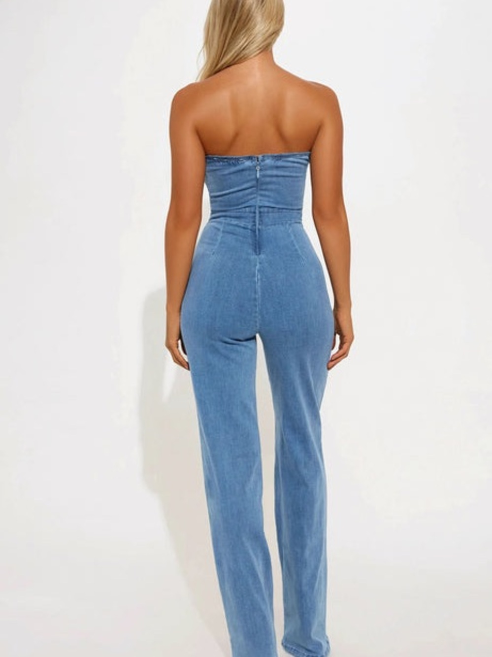 FASHION NOVA Feeling Twirly Denim Jumpsuit - Medium Wash sz L EUC - Picture 2 of 13